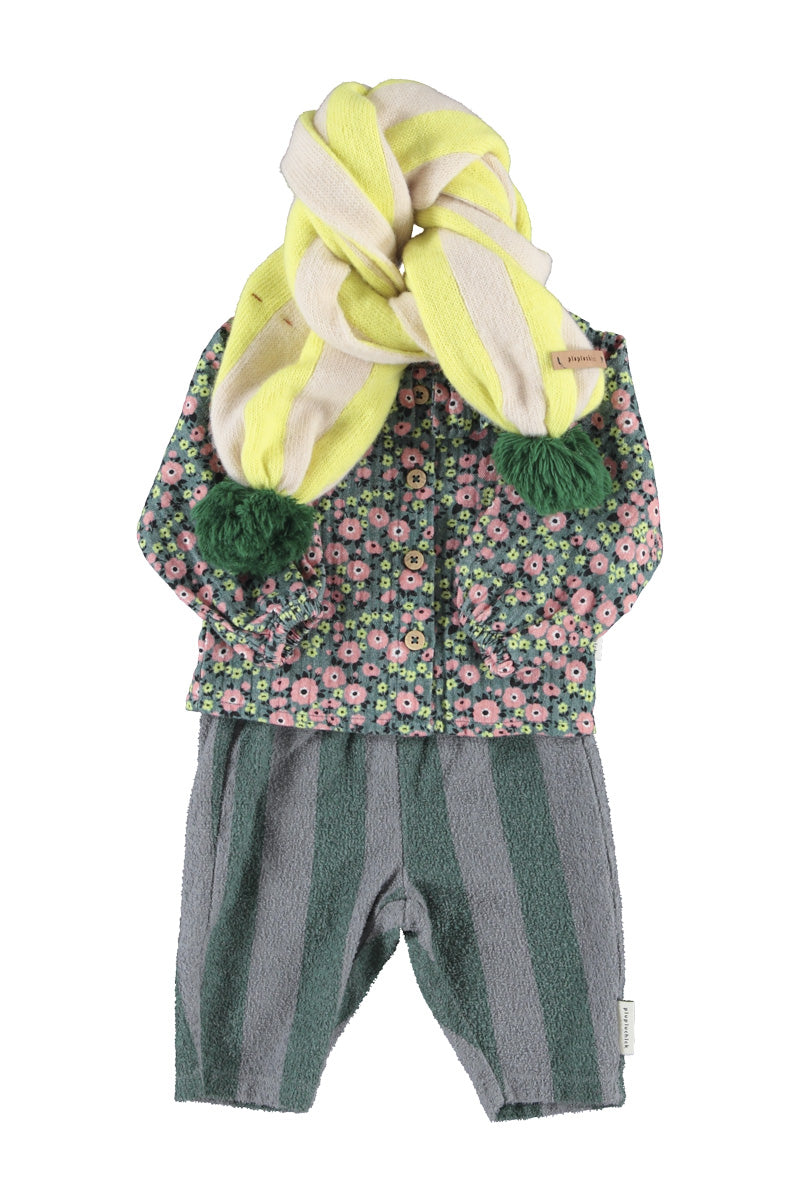 Baby Blouse with Round Collar Green with Multicolor Flowers