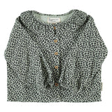 Blouse with Round Collar Mint Green with Animal Print