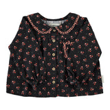 Peter Pan Collar Blouse Black with Flowers