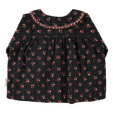 Peter Pan Collar Blouse Black with Flowers