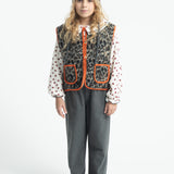 Blouse with Double Collar Ecru with Little Flowers