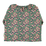 Blouse with Round Collar Green with Multicolor Flowers