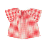 Baby blouse w/ butterfly sleeves | red & ecru checkered