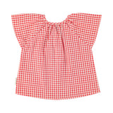 blouse w/ butterfly sleeves | red & ecru checkered
