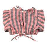 cropped blouse w/ baloon sleeves  | pink & green checkered