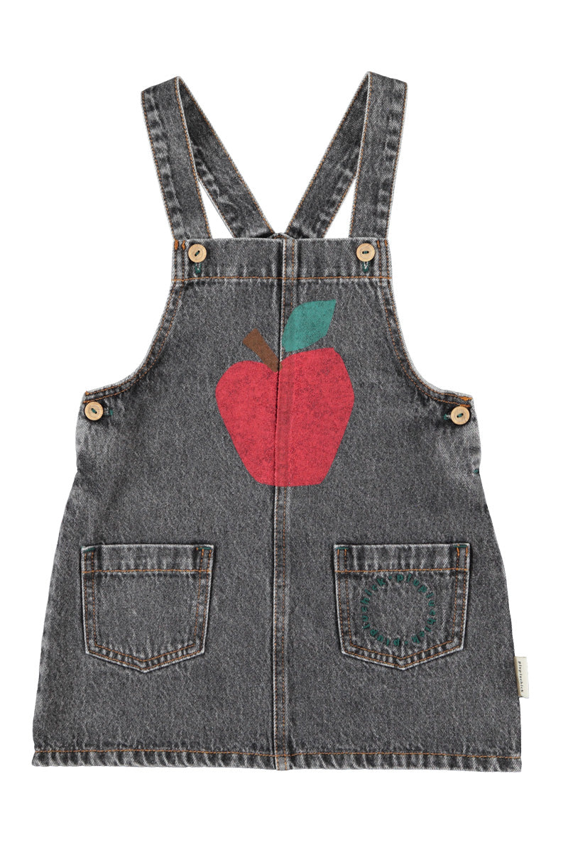 Short Dress with Straps Washed Black Denim with Apple Pri... – piupiuchick