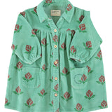 Short Dress Green with Big Flowers