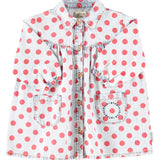 Short Dress Light Blue Denim with Red Dots