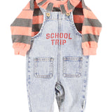 Baby Dungarees Fadded Light Blue Denim with "school Trip" Print