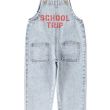 Dungarees Fadded Light Blue Denim with "school Trip" Print