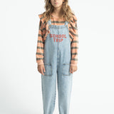 Dungarees Fadded Light Blue Denim with "school Trip" Print
