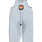 Dungarees Fadded Light Blue Denim with "school Trip" Print