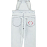dungarees | washed light blue denim w/ "peace" print