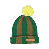 Knitted Hat with Pompon Green & Brown Stripes