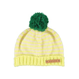 Knitted Hat with Pompon Lime & Ecru Stripes