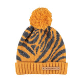 Knitted Hat with Pompon Orange with Zebra Print