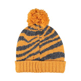 Knitted Hat with Pompon Orange with Zebra Print