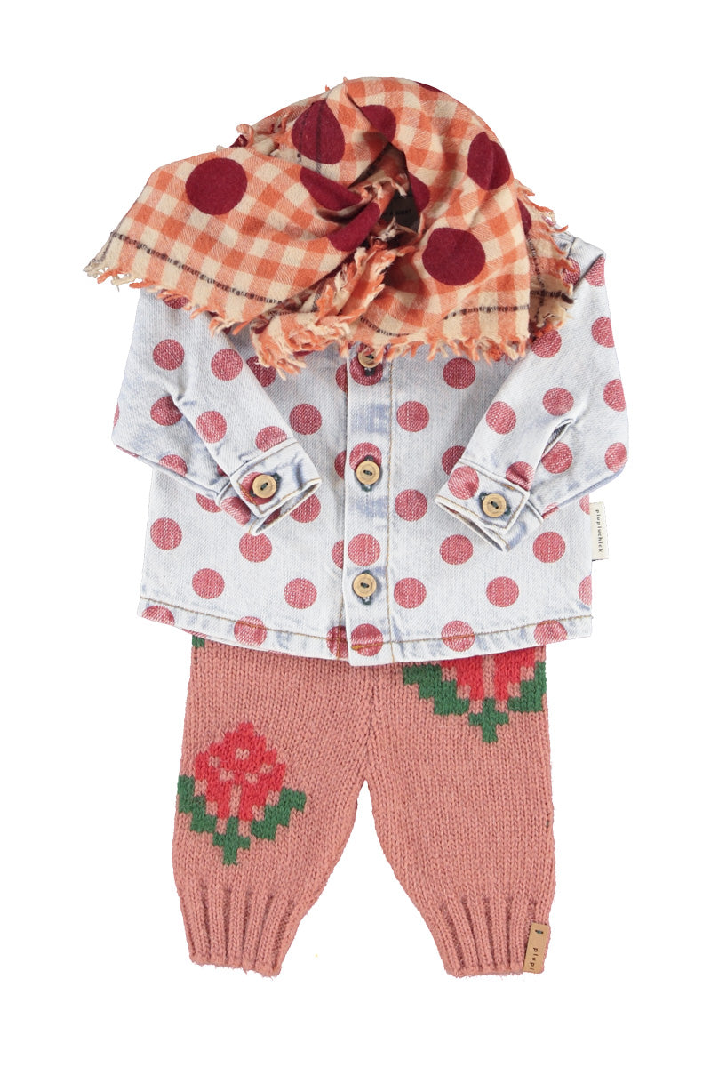 Baby Jacket Shirt Light Blue Denim with Red Dots