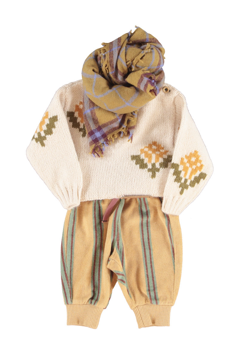 Baby Jacquard Sweater Ecru with Flowers