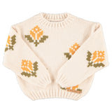 Jacquard Sweater Ecru with Flowers