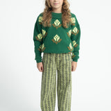 Jacquard Sweater Green with Flowers