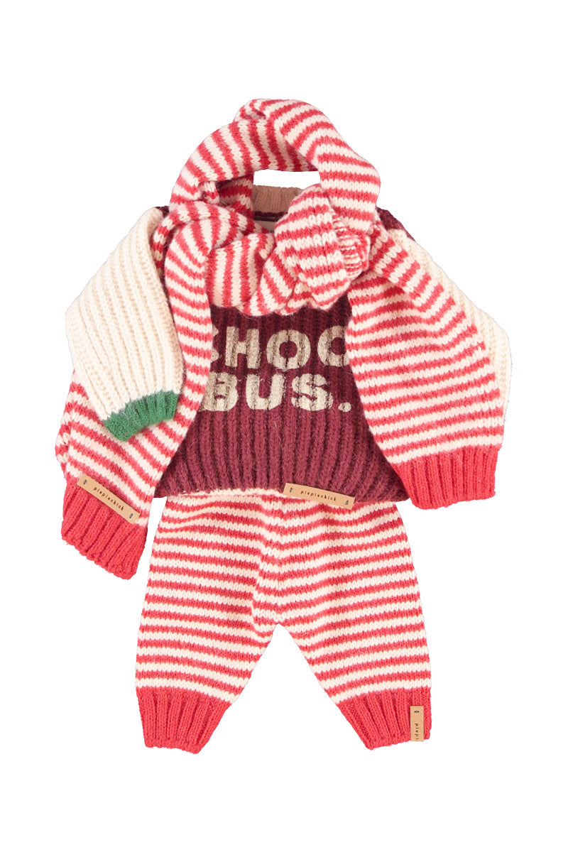 Baby Knitted Baby Leggings Ecru & Red Stripes