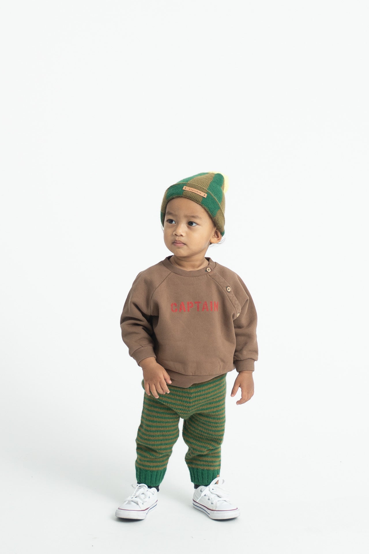 Baby Knitted Baby Leggings Green & Brown Stripes