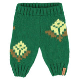 Baby Knitted Baby Leggings Green with Flowers