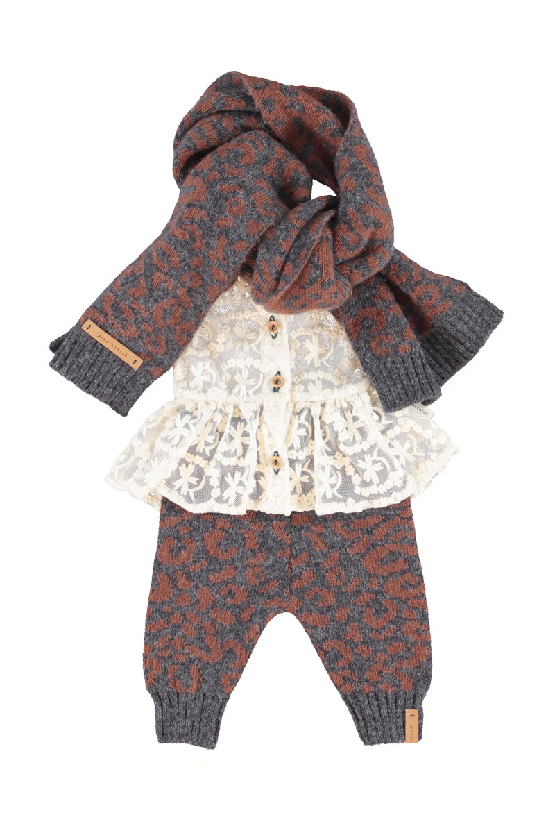 Baby Knitted Baby Leggings Dark Grey with Camel Animal Print