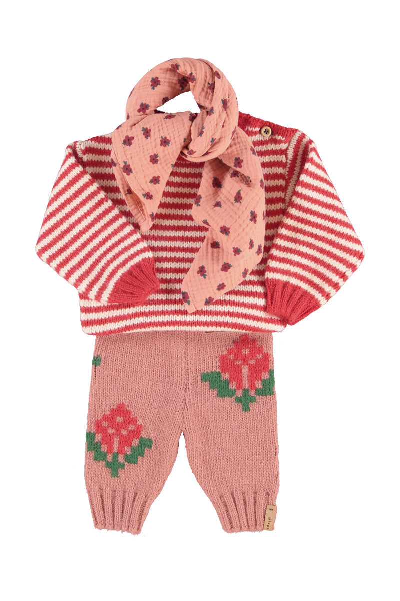 Baby Knitted Baby Leggings Old Pink with Flowers