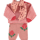 Baby Knitted Baby Leggings Old Pink with Flowers