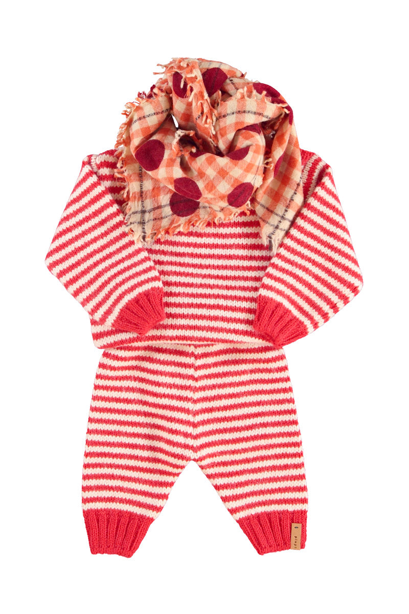 Baby Knitted Sweater Ecru & Red Stripes