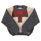 Knitted Sweater Dark Grey with Multicolor Geometric