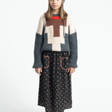 Knitted Sweater Dark Grey with Multicolor Geometric