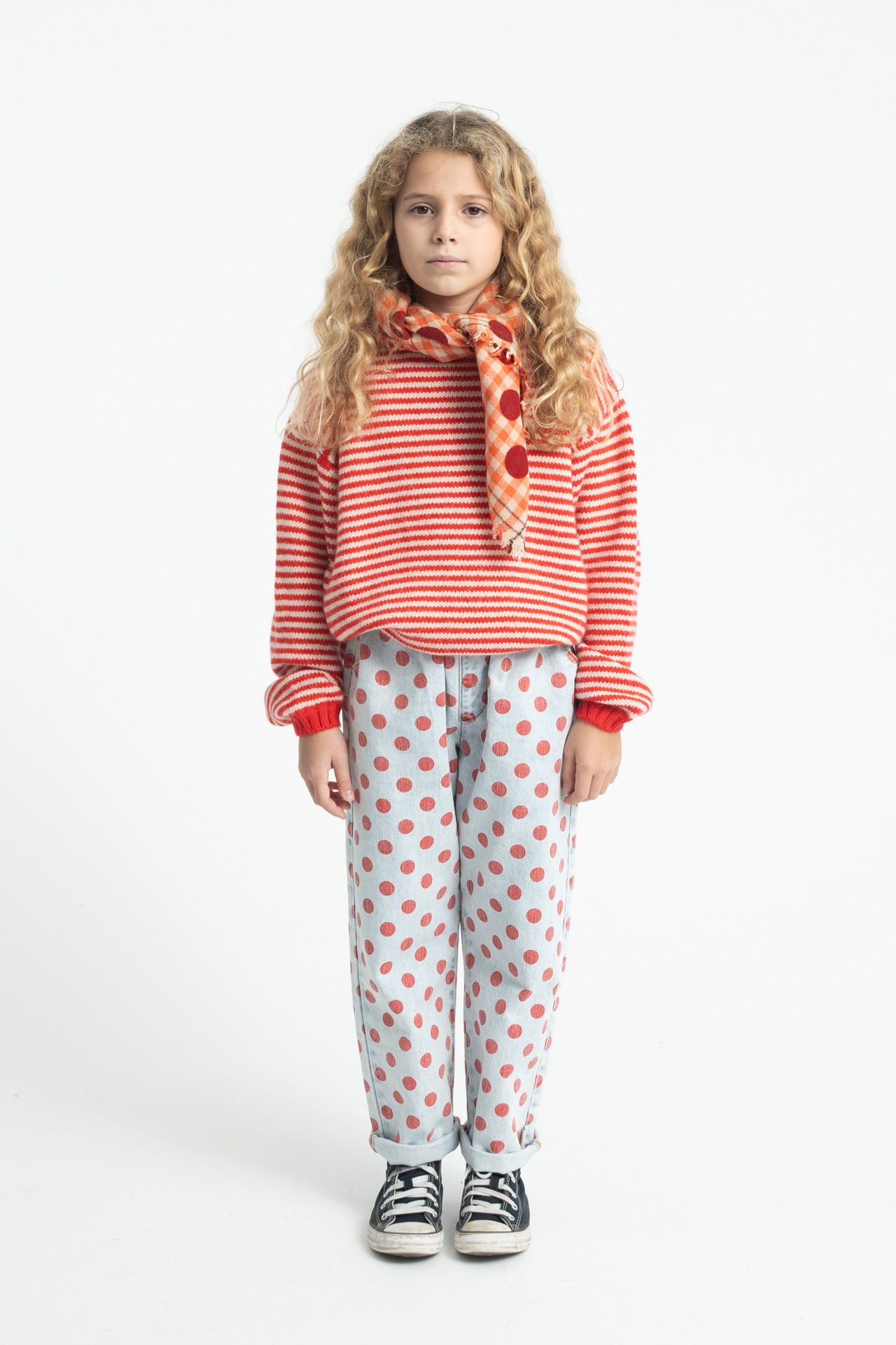 Knitted Sweater Ecru & Red Stripes