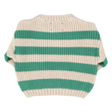 Unisex ecru knitted sweater with green stripes