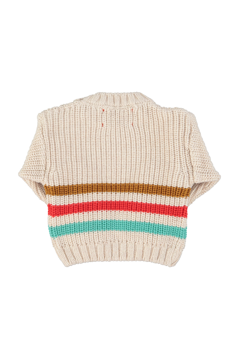 Unisex baby ecru knitted sweater with multicolor stripes