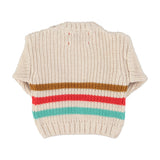 Unisex baby ecru knitted sweater with multicolor stripes