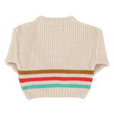 Unisex ecru knitted sweater with multicolor stripes