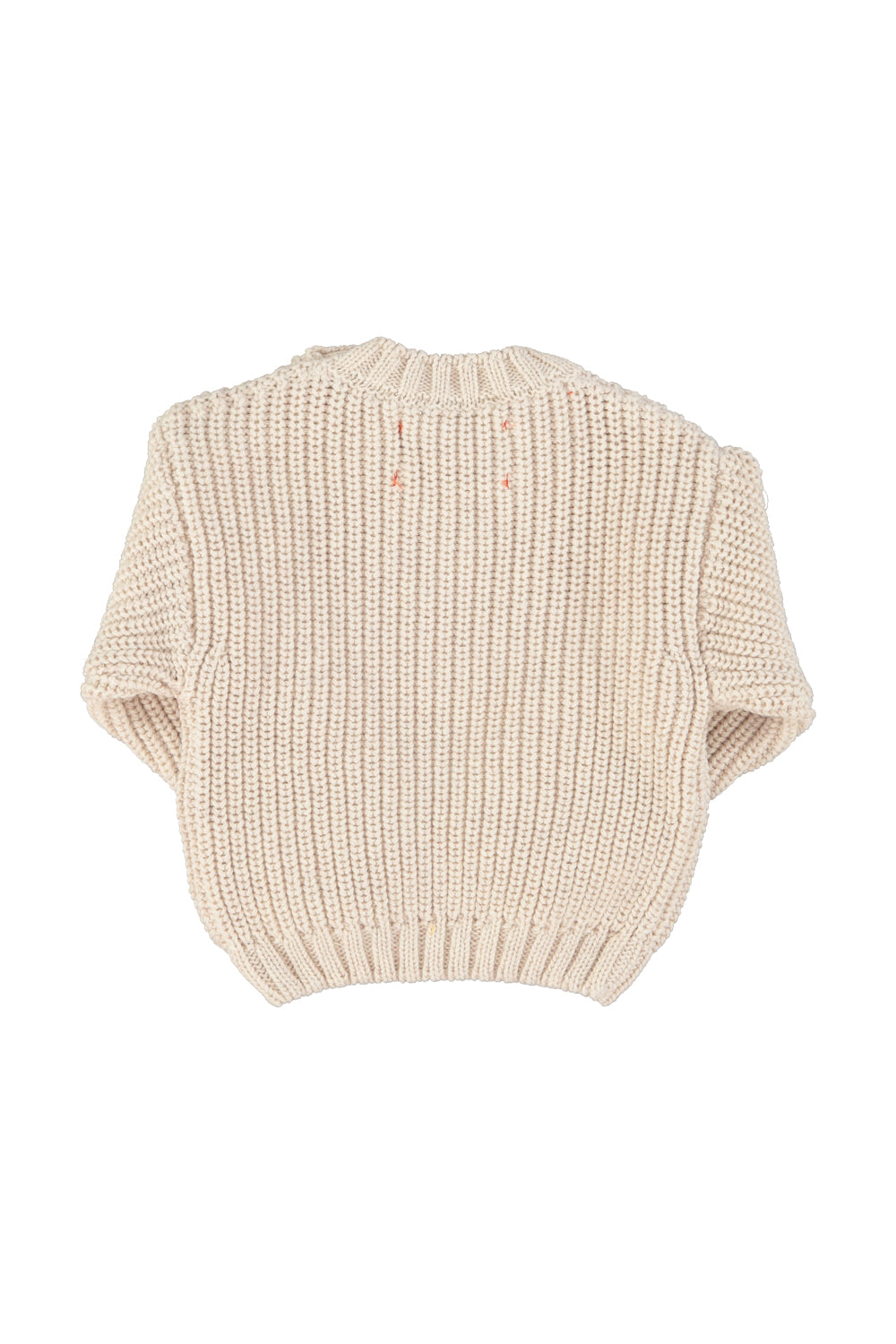 Unisex baby ecru knitted sweater with red heart
