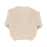 Unisex baby ecru knitted sweater with red heart