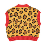 Unisex mustard animal print knitted waistcoat