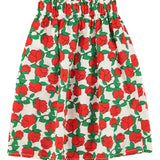 long skirt | ecru w/ red roses print