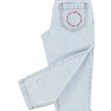 mom fit trousers | washed light blue denim