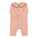 newborn babygrow w/ collar | coral w/ blue little hearts