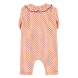 newborn babygrow w/ collar | coral w/ blue little hearts