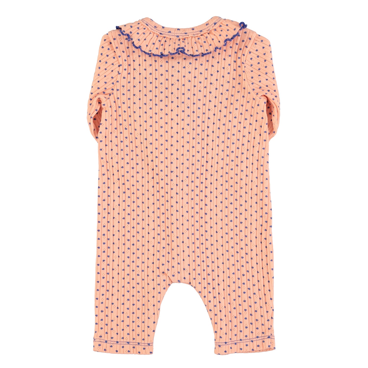 newborn babygrow w/ collar | coral w/ blue little hearts