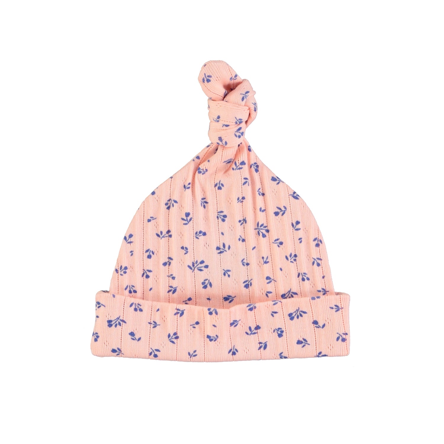 newborn hat | light pink w/ blue little flowers