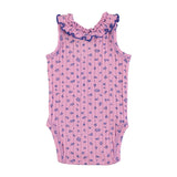 newborn sleeveless body w/ collar| lavender w/ blue little flowers