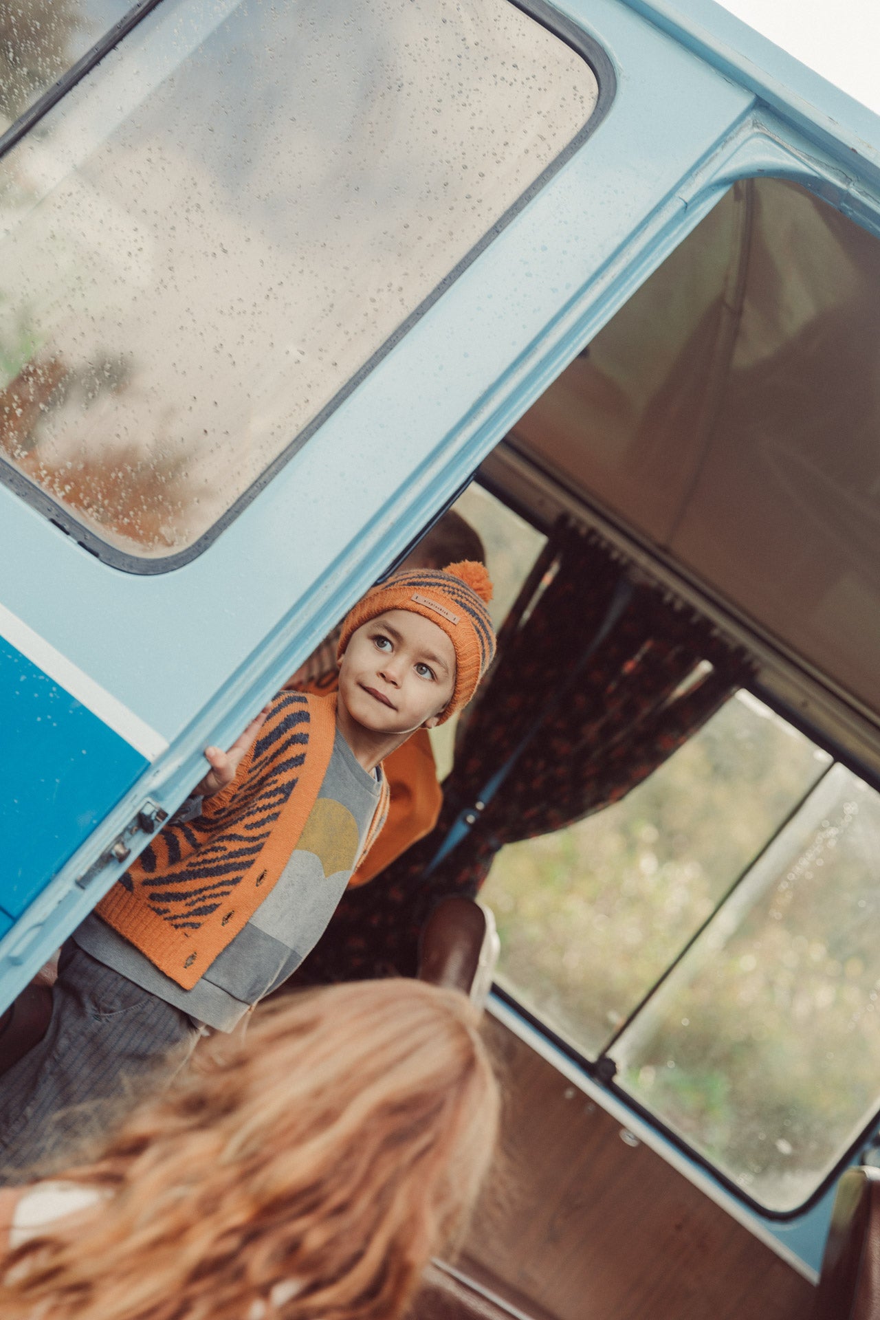 Knitted Hat with Pompon Orange with Zebra Print